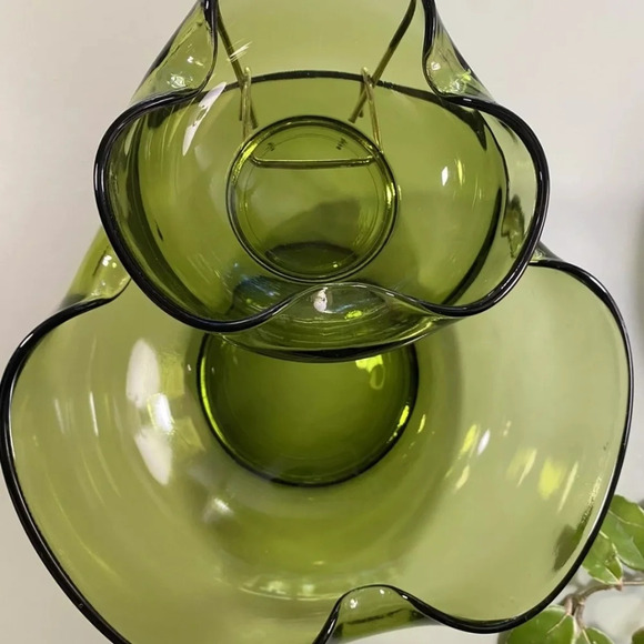 Vintage Anchor Hocking NOS Avocado green chip & dip bowl w/ clip. Original box - Picture 4 of 8